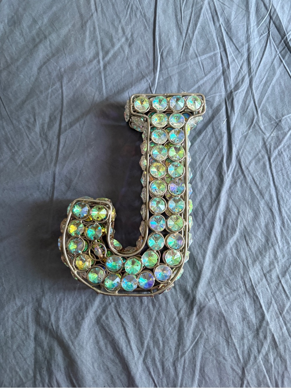 J Shaped Crystal Accent Wall Decor - Iridescent Green